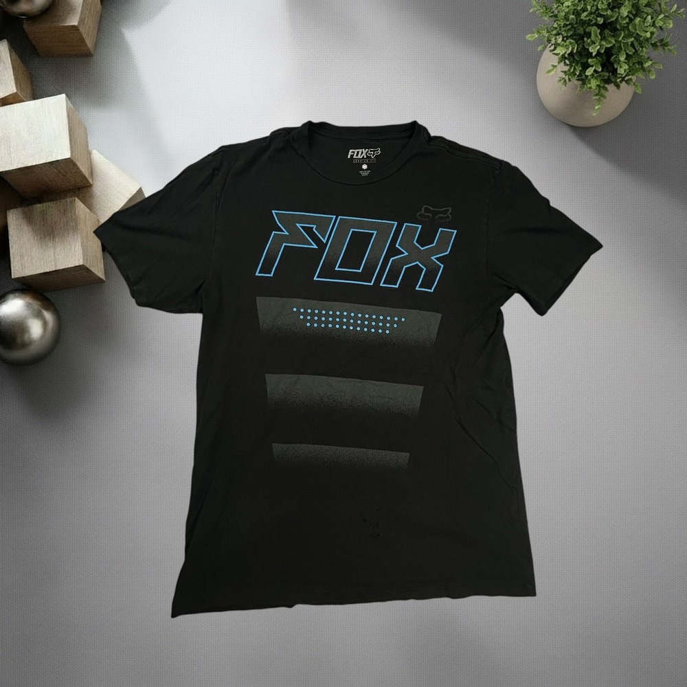 Fox Racing Mens Graphic T-Shirt Black Blue Y2K Skater Streetwear Size M